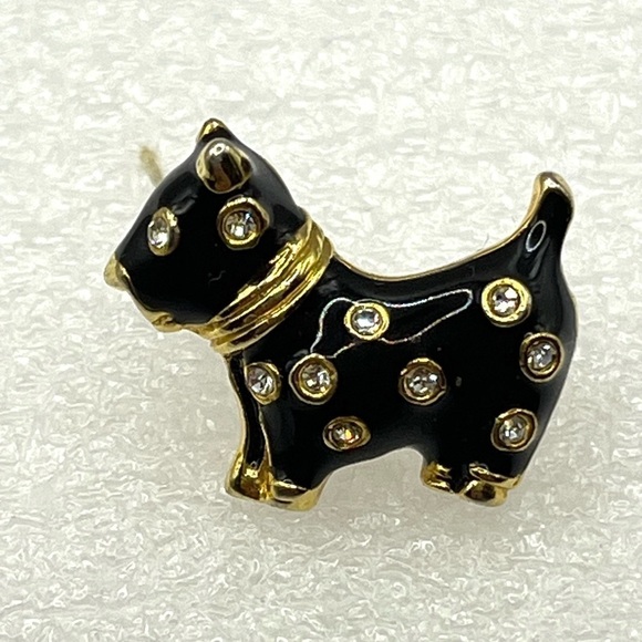 Miniature Scottish Terrier Pin Brooch Dog Rhinestone Black Enamel Cute Tiny Dog - Picture 7 of 10